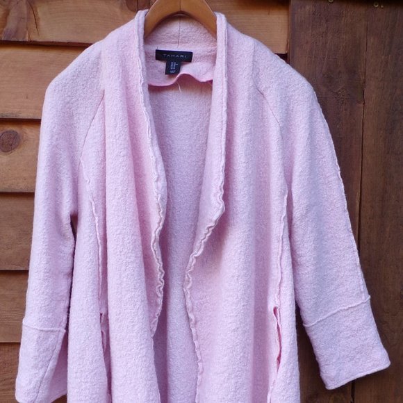 Tahari Women's Wool Blend Open Front Soft Pink Coat with Pockets. - Picture 2 of 12
